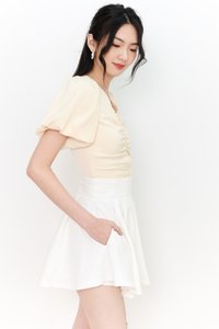 SALE EXCLUSIVE | Peggy Puffy Ruched Top in Pastel Yellow  SALE EXCLUSIVE | Peggy Puffy Ruched Top in Pastel Yellow