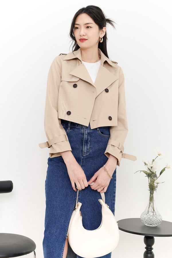 DEFECT | Tiana Trench Crop Jacket in Khaki Brown in XS