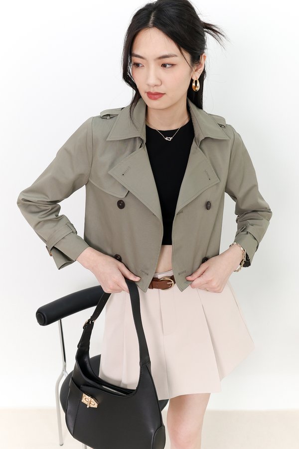 Tiana Trench Crop Jacket in Muted Green