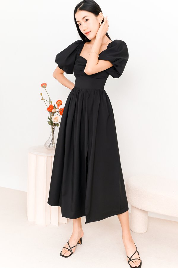 Paige Puffy Sleeve Midaxi in Black