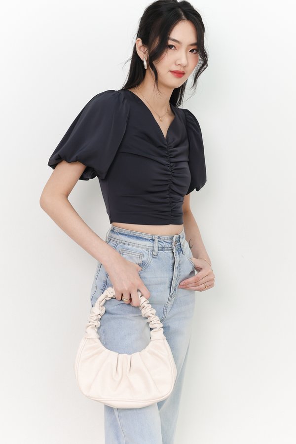SALE EXCLUSIVE | Peggy Puffy Ruched Top in Dark Grey