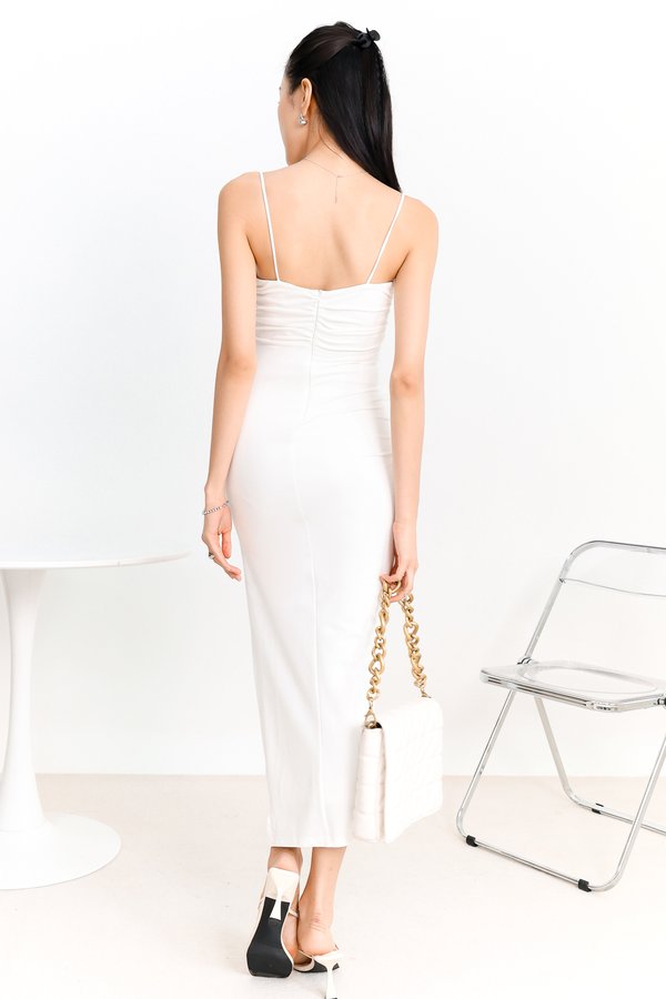 DEFECT | Petrinne Padded Ruched Midaxi in White in XS