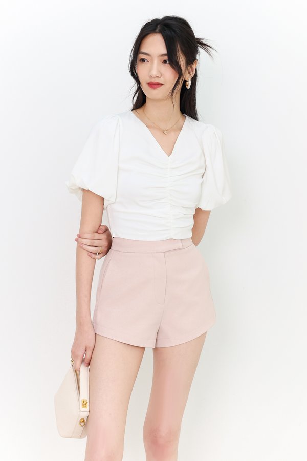 SALE EXCLUSIVE | Peggy Puffy Ruched Top in White