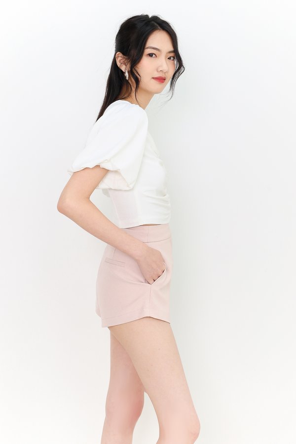 DEFECT | Peggy Puffy Ruched Top in White in L