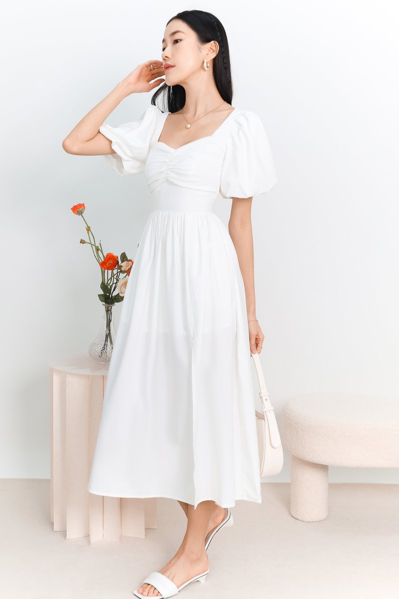DEFECT | Paige Puffy Sleeve Midaxi in White in XS
