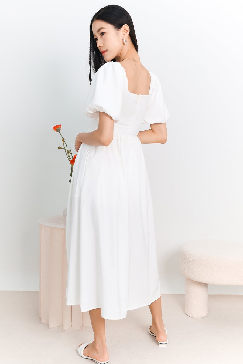 DEFECT | Paige Puffy Sleeve Midaxi in White in XS