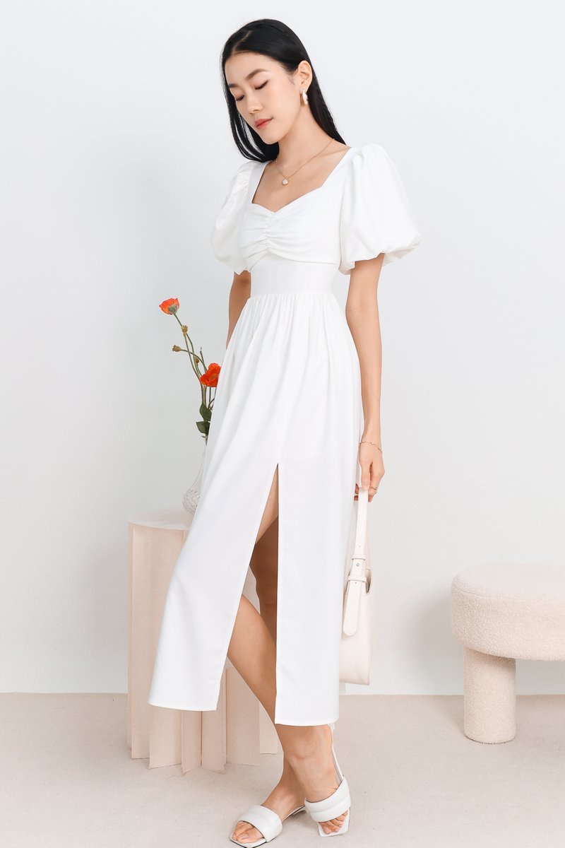 DEFECT | Paige Puffy Sleeve Midaxi in White in XS