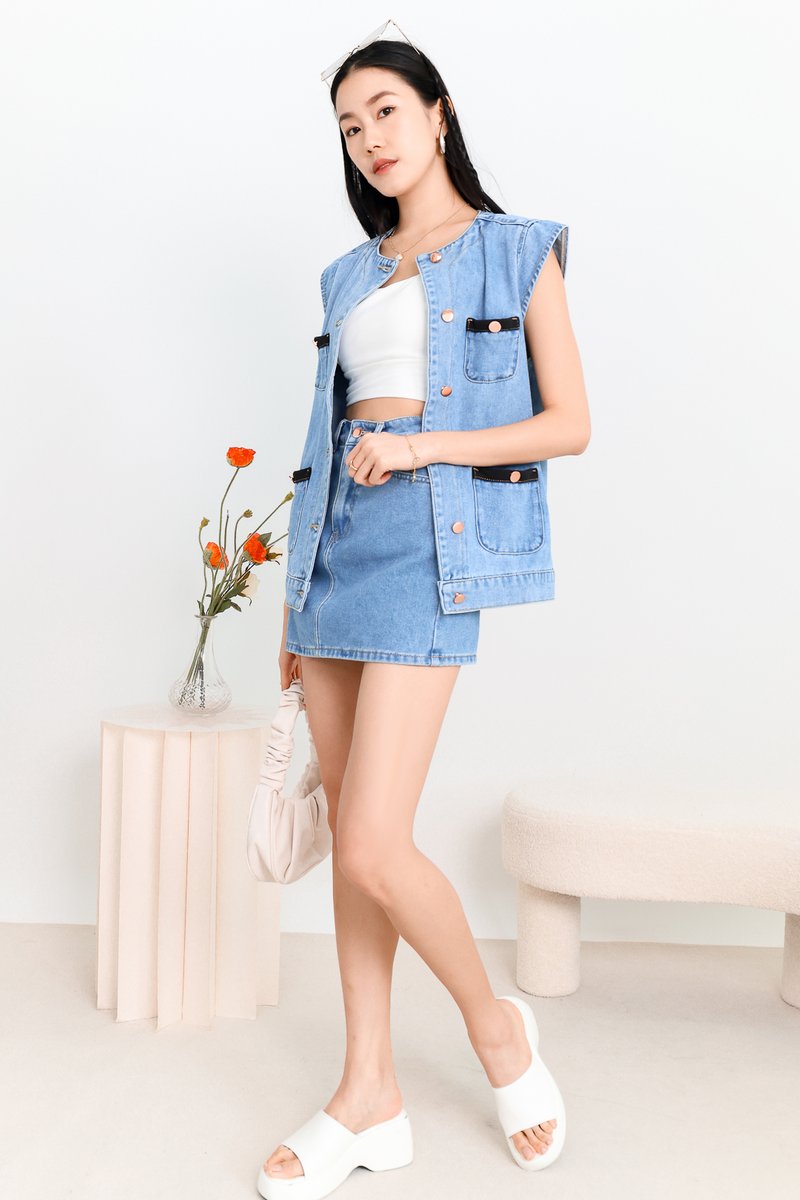 Dana Denim Co-ord Vest in Light Wash