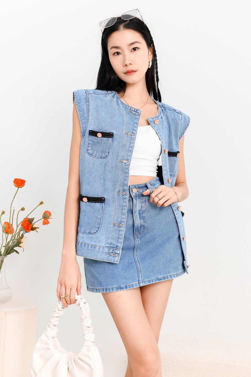 Dana Denim Co-ord Vest in Light Wash