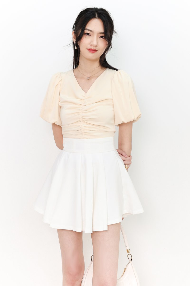 SALE EXCLUSIVE | Peggy Puffy Ruched Top in Pastel Yellow 