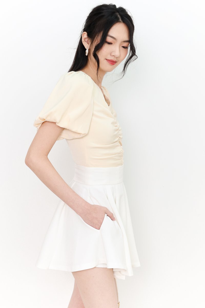 SALE EXCLUSIVE | Peggy Puffy Ruched Top in Pastel Yellow 