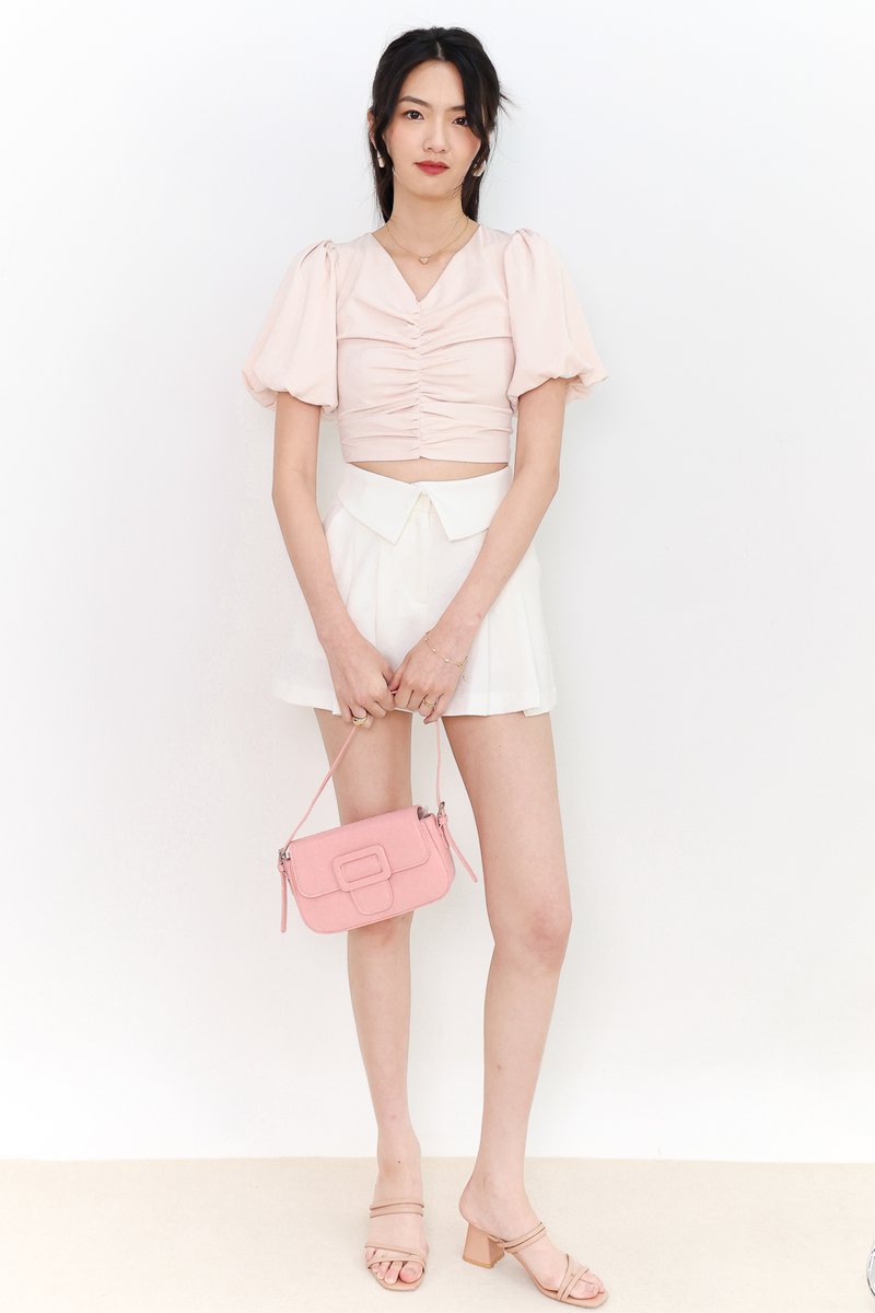 SALE EXCLUSIVE | Peggy Puffy Ruched Top in Pastel Pink