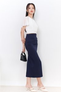 Rachel Ruched Midi Skirt in Navy