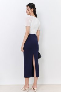 Rachel Ruched Midi Skirt in Navy