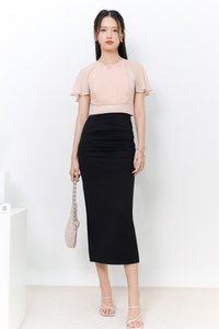 Rachel Ruched Midi Skirt in Black