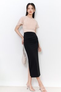 Rachel Ruched Midi Skirt in Black
