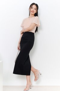 Rachel Ruched Midi Skirt in Black