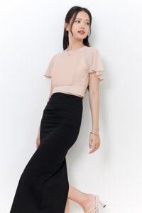 Perlini Pleat Sleeve Top V2 in Blush