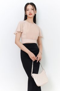 Perlini Pleat Sleeve Top V2 in Blush