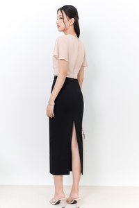 Rachel Ruched Midi Skirt in Black