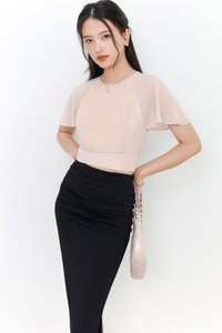 Perlini Pleat Sleeve Top V2 in Blush