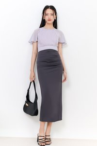Rachel Ruched Midi Skirt in Dark Grey