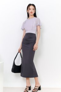 Rachel Ruched Midi Skirt in Dark Grey