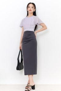 Rachel Ruched Midi Skirt in Dark Grey