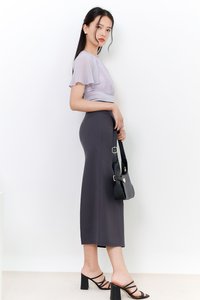 Rachel Ruched Midi Skirt in Dark Grey