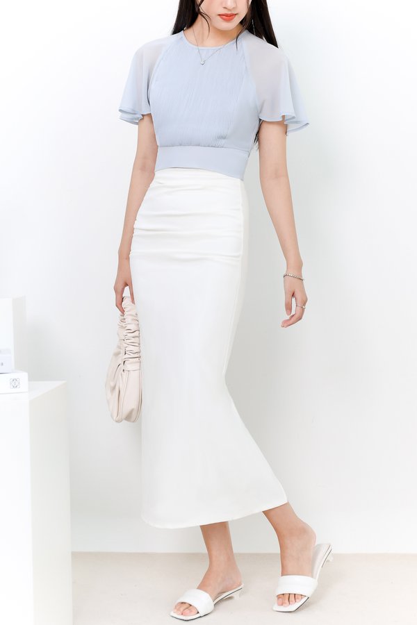 Rachel Ruched Midi Skirt in White