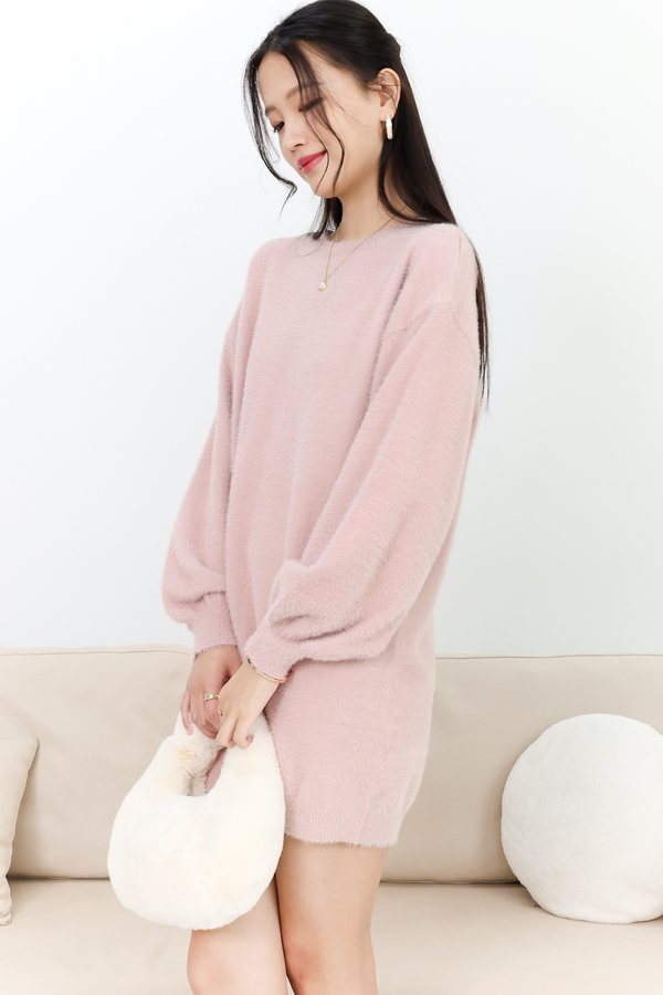 Fable Furry Sweater Dress in Pink