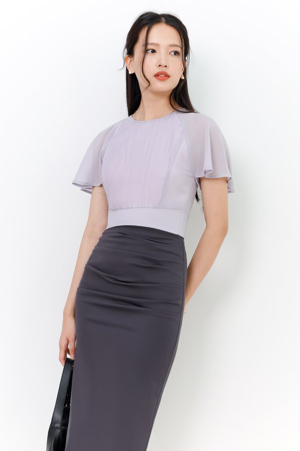 Perlini Pleat Sleeve Top V2 in Lilac