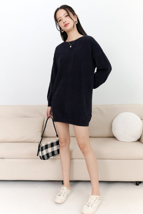 Fable Furry Sweater Dress in Midnight
