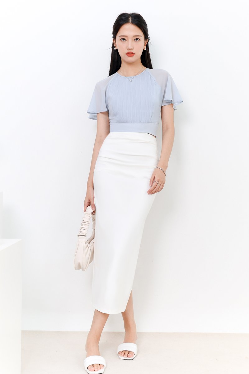 Rachel Ruched Midi Skirt in White