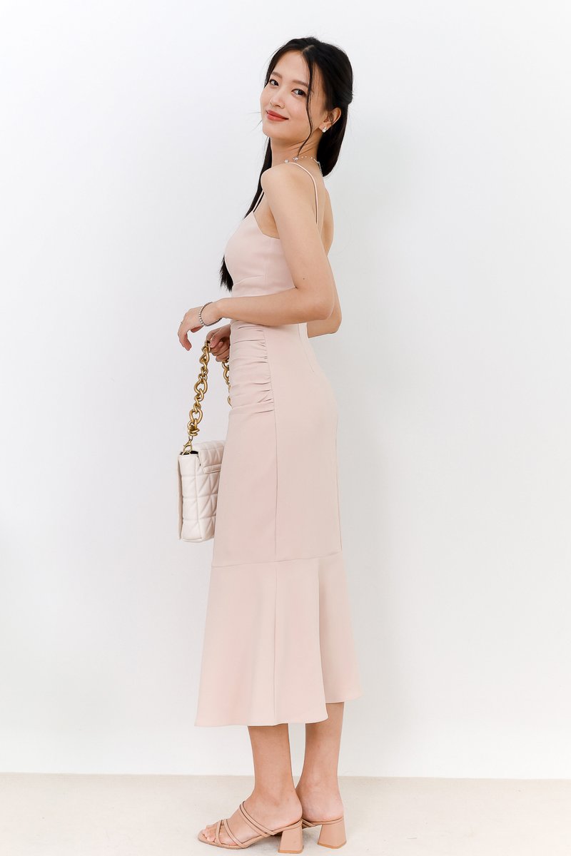 DEFECT | Rianna Ruched Mermaid Midi in Blush in XS