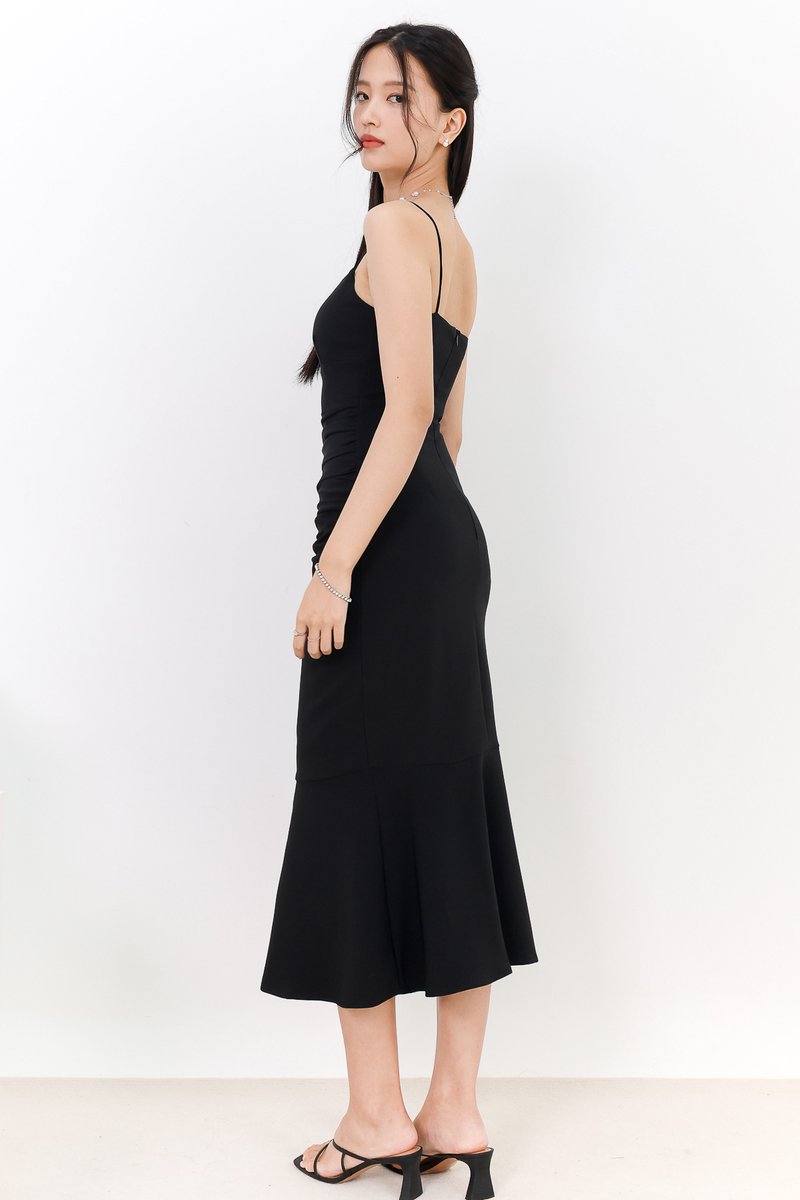 DEFECT | Rianna Ruched Mermaid Midi in Black In XS, S & L