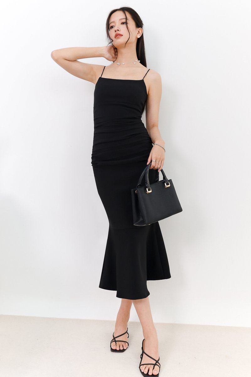 DEFECT | Rianna Ruched Mermaid Midi in Black In XS, S & L