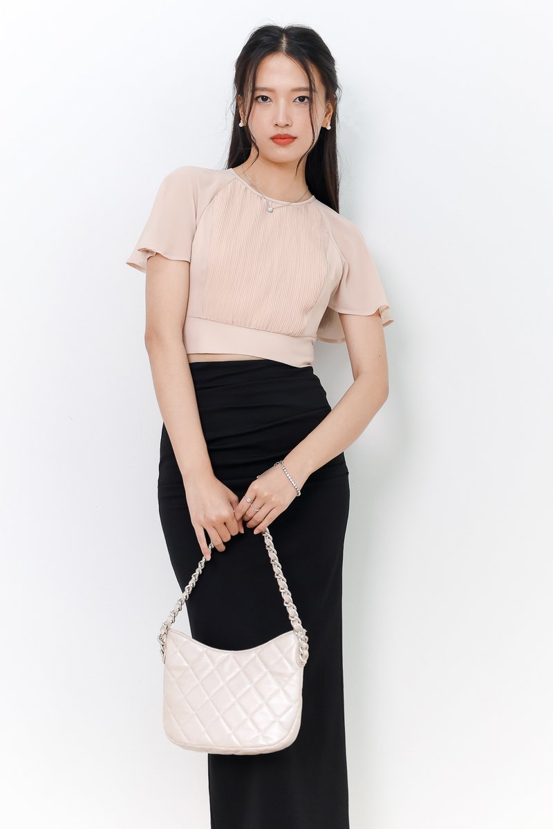 Perlini Pleat Sleeve Top V2 in Blush