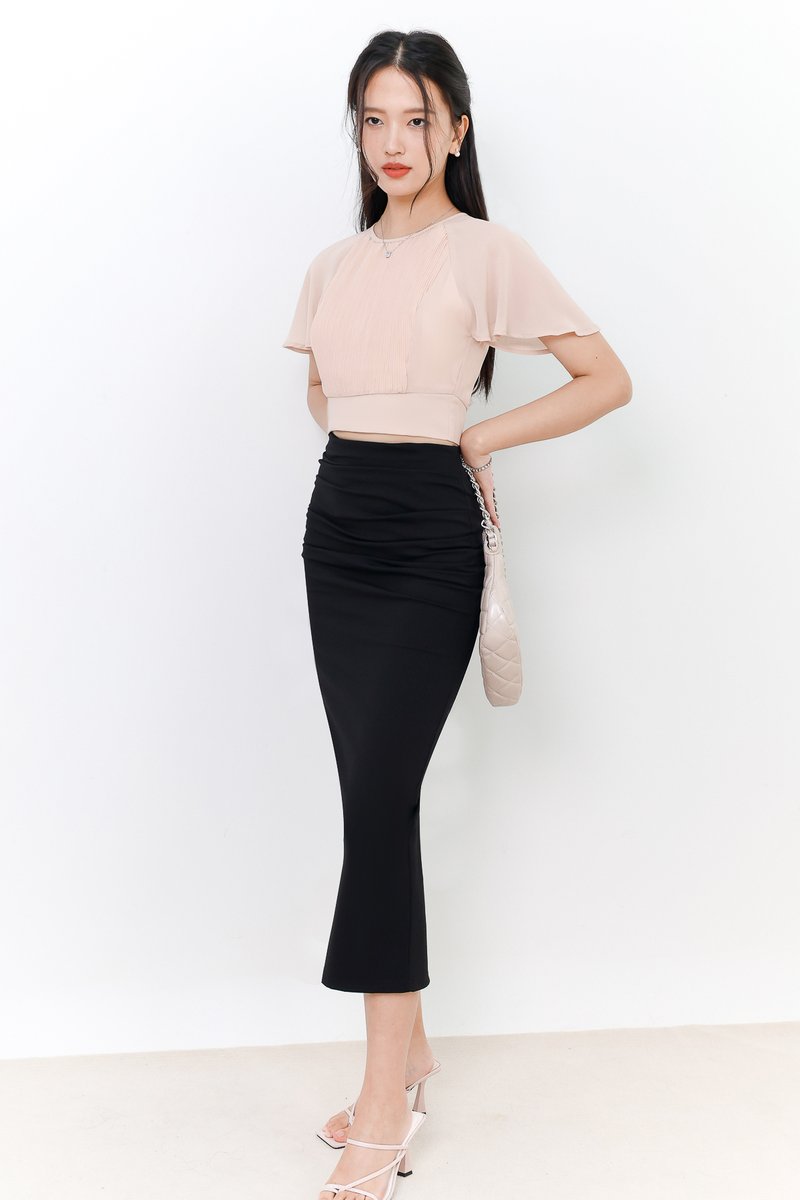 Perlini Pleat Sleeve Top V2 in Blush