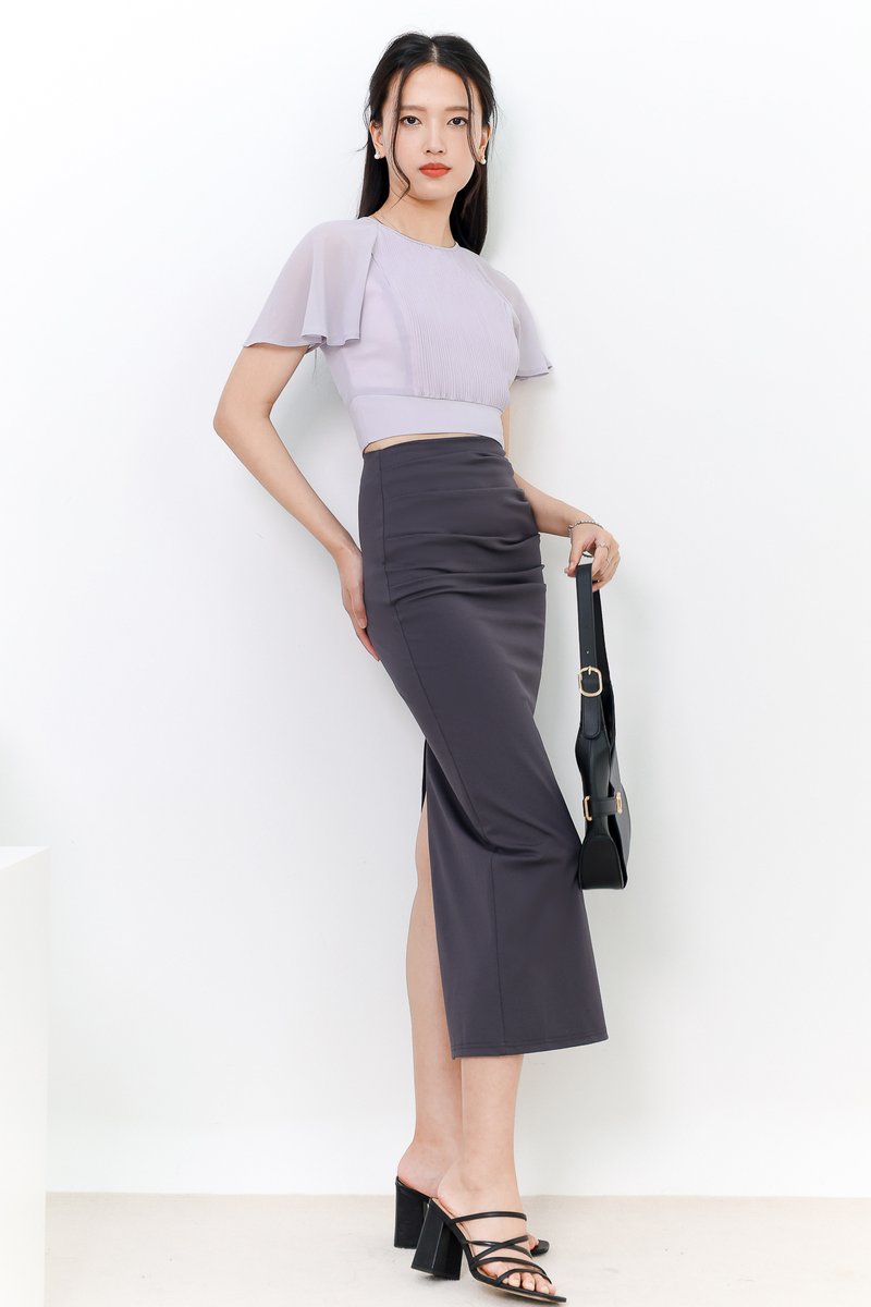 Rachel Ruched Midi Skirt in Dark Grey