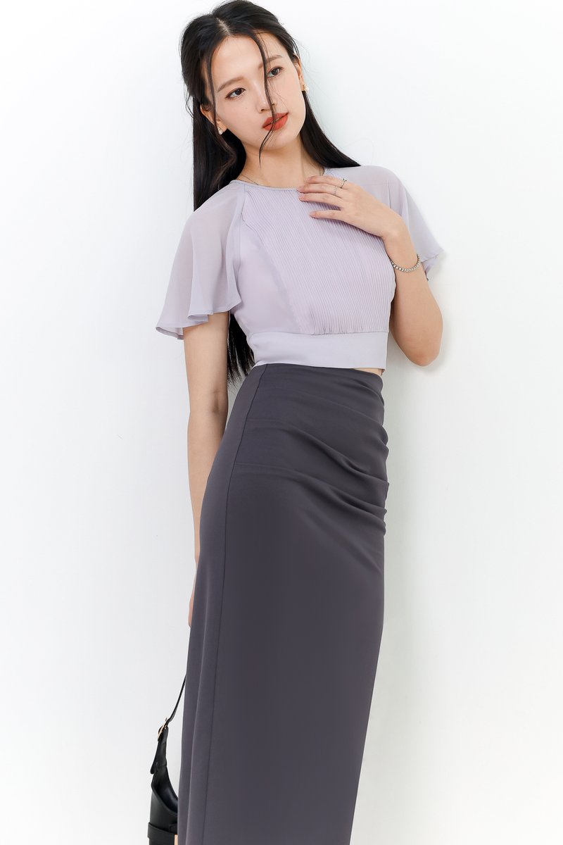 Perlini Pleat Sleeve Top V2 in Lilac