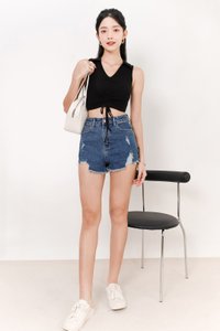 Collin Collar Ruched Top in Black Collin Collar Ruched Top in Black