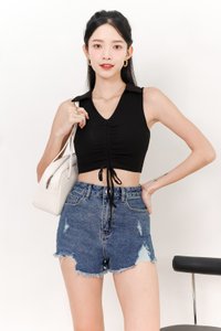 Collin Collar Ruched Top in Black Collin Collar Ruched Top in Black