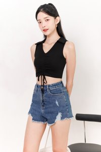 Collin Collar Ruched Top in Black Collin Collar Ruched Top in Black