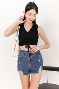 Collin Collar Ruched Top in Black Collin Collar Ruched Top in Black