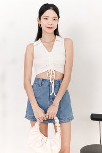 Collin Collar Ruched Top in White