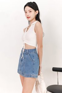 DEFECT | Collin Collar Ruched Top in White in M DEFECT | Collin Collar Ruched Top in White in M
