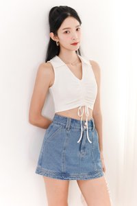 Collin Collar Ruched Top in White