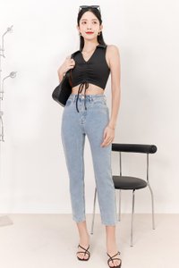Collin Collar Ruched Top in Dark Grey Collin Collar Ruched Top in Dark Grey