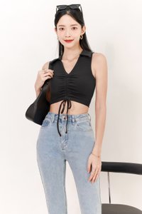 Collin Collar Ruched Top in Dark Grey Collin Collar Ruched Top in Dark Grey
